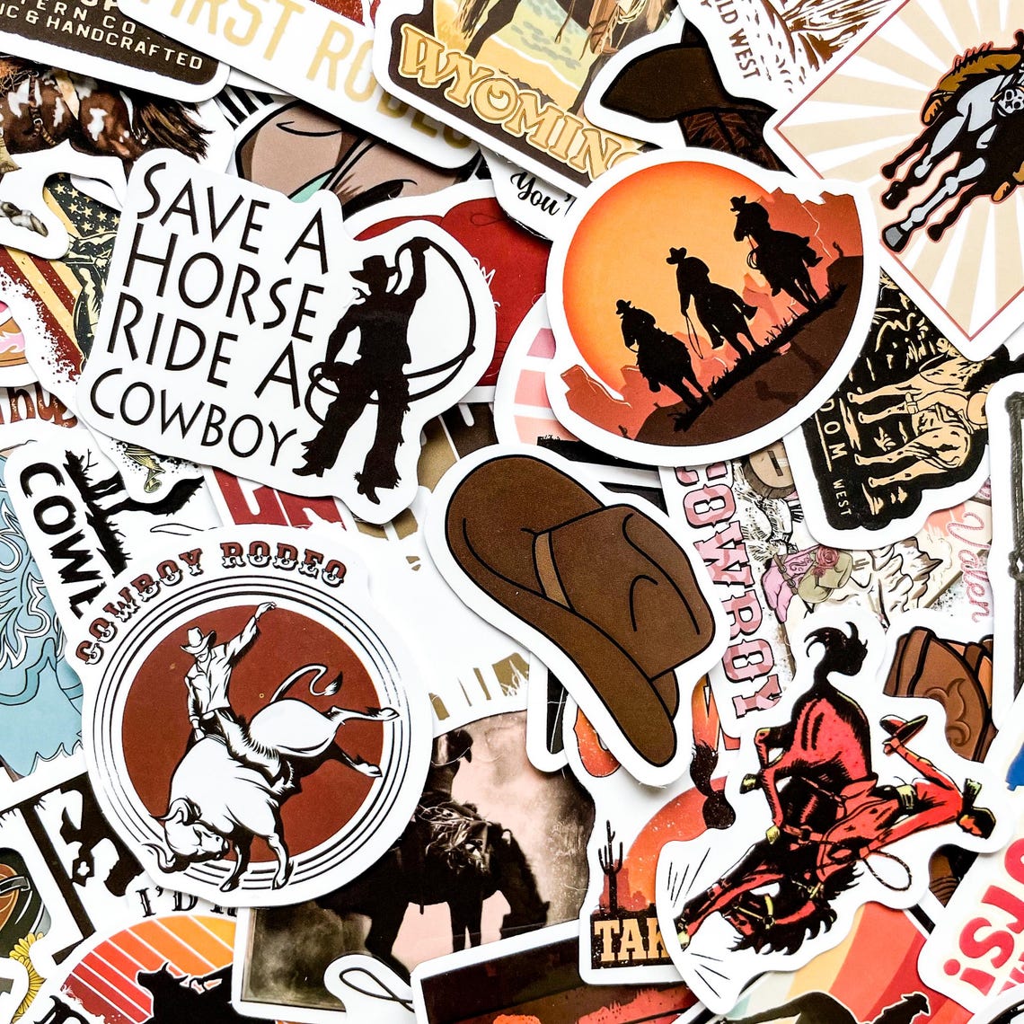 Pack of 50 Cowboy Western Stickers, Rodeo Rider Stickers, Rustic ...