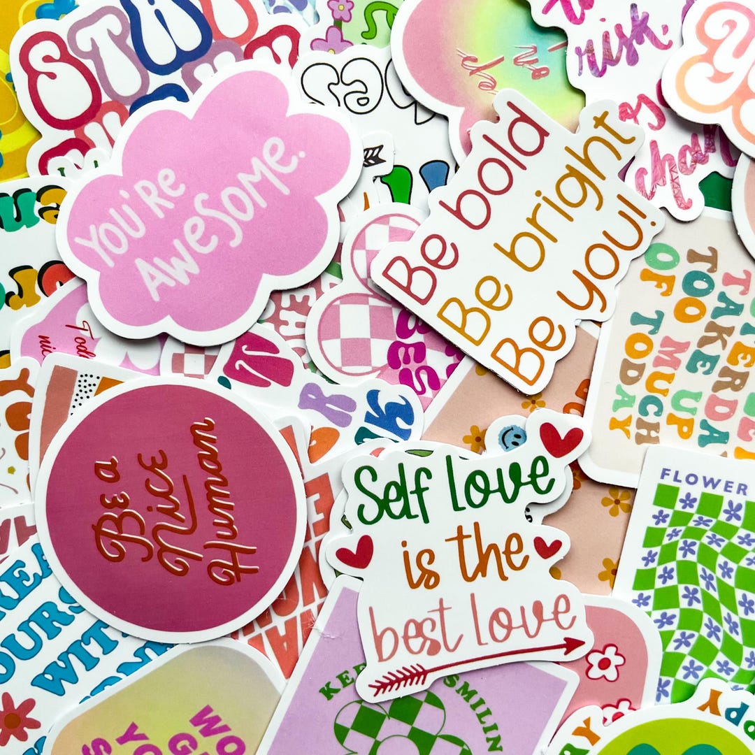 Stickerws Message Pack of 50 Motivational Stickers, Positive Quote Stickers, Pastel ...