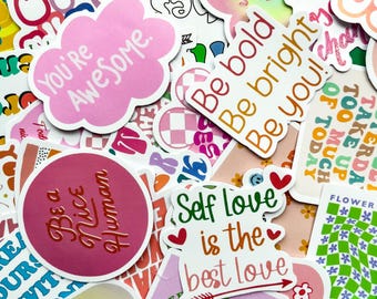 Pack of 50 Motivational Stickers, Positive Quote Stickers, Pastel Inspiration Stickers, Waterproof  Uplifting Message Stickers for Friends
