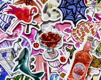 Pack of 50 Watercolor Vintage Aesthetic Stickers, Cozy Lifestyle Stickers, Cottagecore Art Stickers, Waterproof Object Stickers for Journal