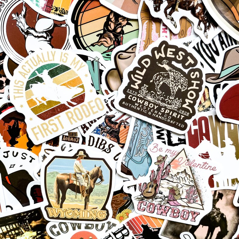 Pack of 50 Cowboy Western Stickers, Rodeo Rider Stickers, Rustic ...