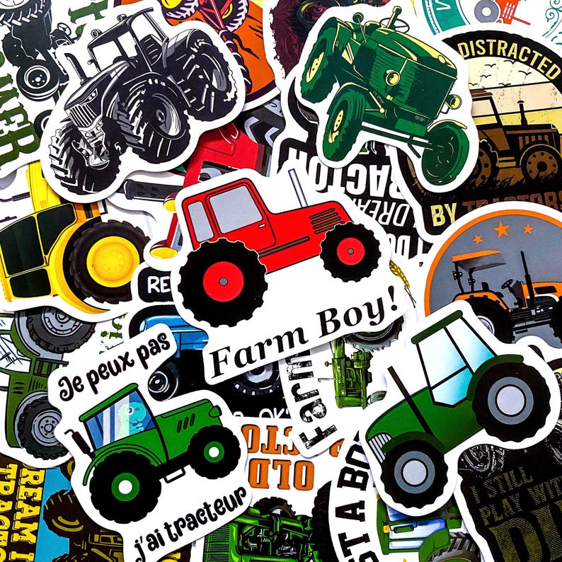 Tractor Sticker Vector Pack of 50 Tractor Stickers, Farm Life Stickers, Agriculture Machine ...