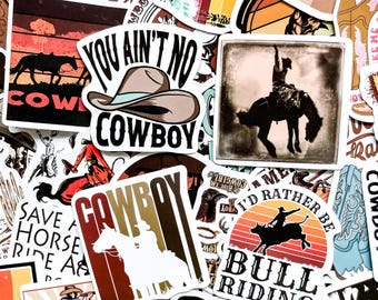 Pack of 50 Cowboy Western Stickers, Rodeo Rider Stickers, Rustic Country Art, Wild West Desert Designs, Waterproof Stickers for Country Fans
