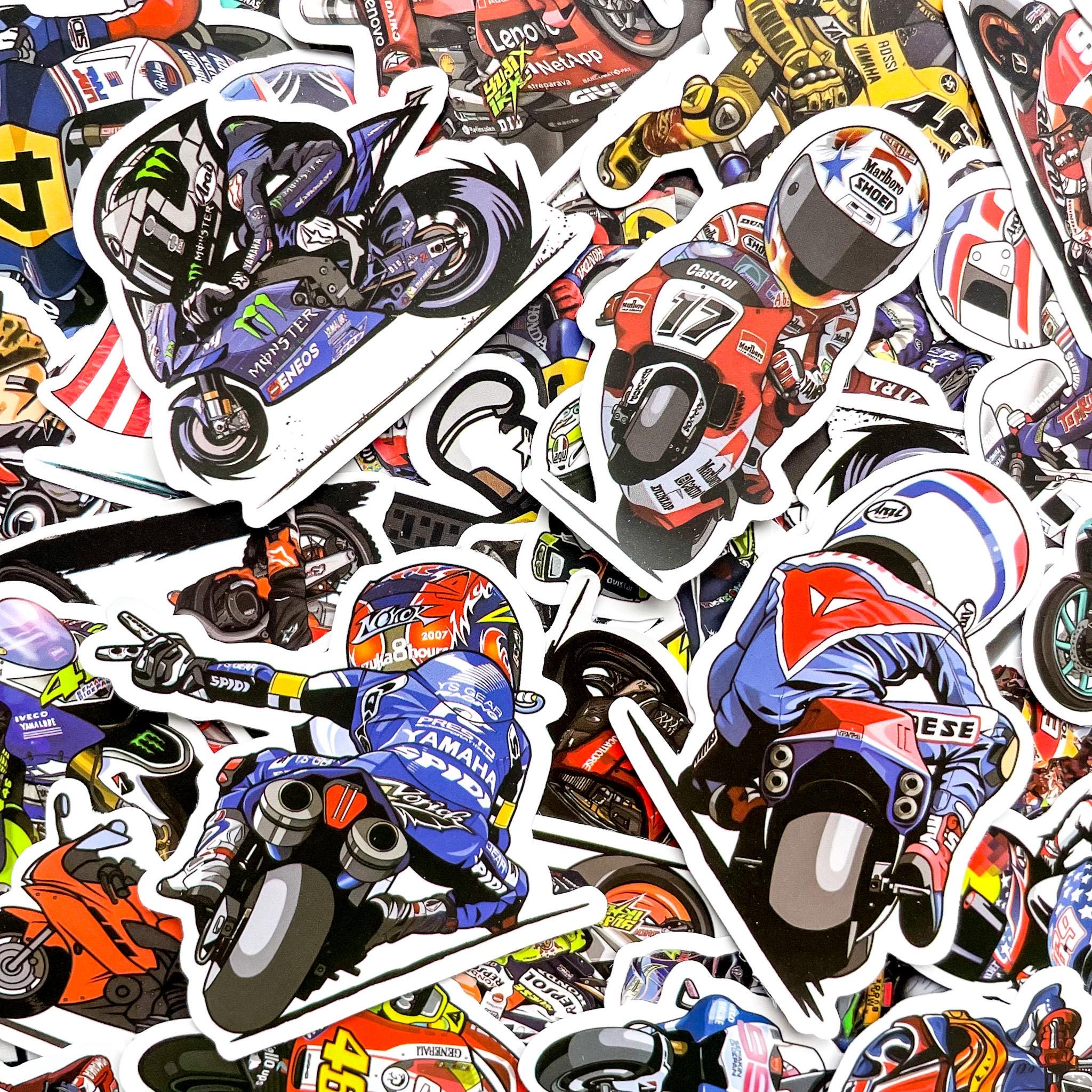 Pack of 50 Motogp Racing Stickers, Motorcycle Rider Stickers, Sportbike ...