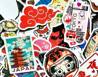 Paquete de 50 pegatinas estéticas japonesas, pegatinas de linterna Daruma, pegatinas de serpentinas Koi, pegatinas de Maneki Neko, pegatinas impermeables para diario.