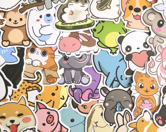 Pack of 50 Kawaii Animal Stickers, Cute Cartoon Pet Stickers, Pastel Aesthetic Stickers, Waterproof Stickers for Journal,Laptop,Water Bottle