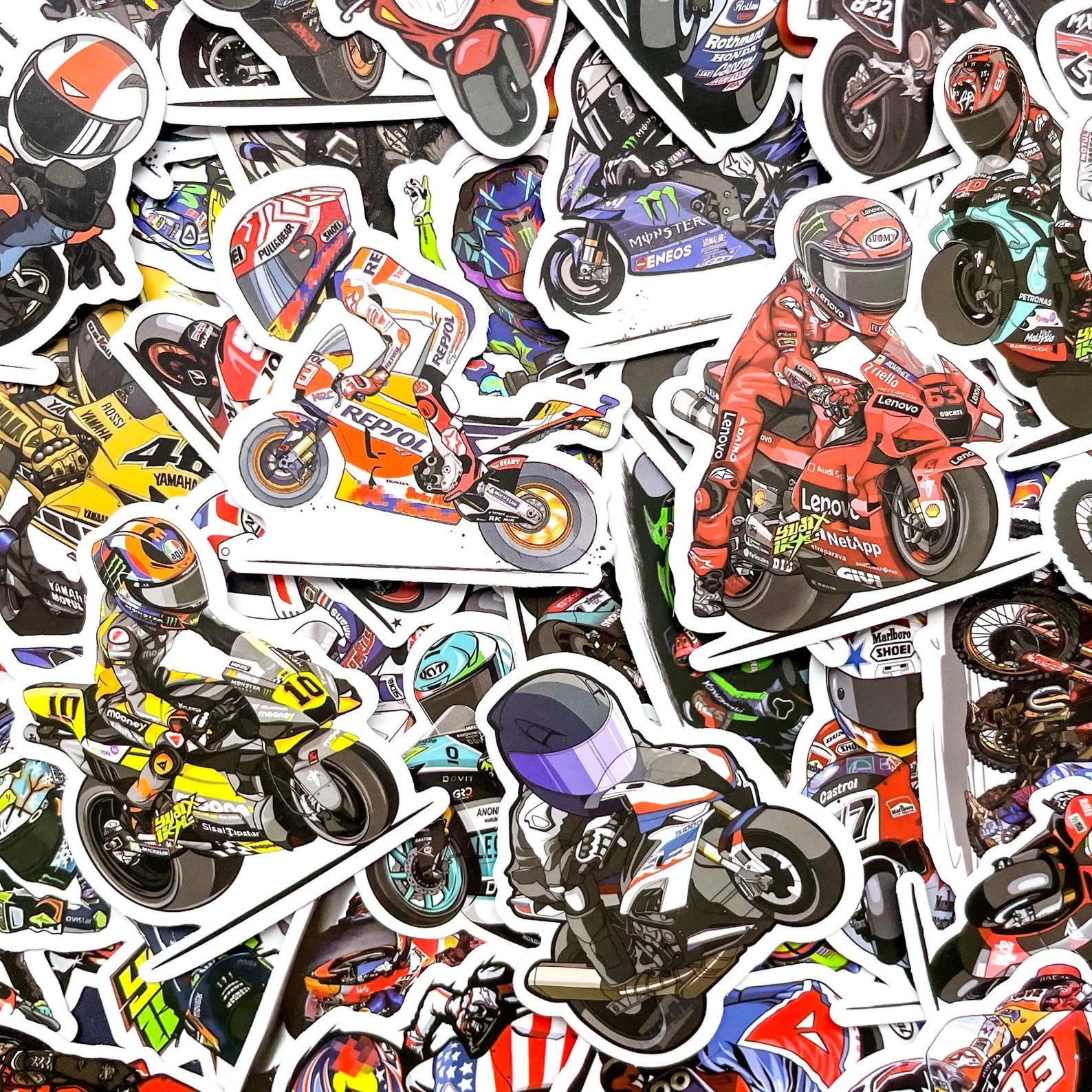 Pack of 50 Motogp Racing Stickers, Motorcycle Rider Stickers, Sportbike ...