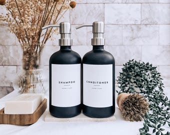Collection #1 | Matte black Glass Bottle - Labelled Bottle with rust-proof Metal Pump | Waterproof Label | Reusable bottle