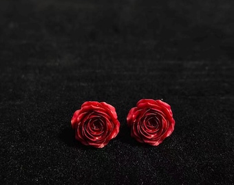Red Rose Stud Earrings | Handmade Resin Flower Earrings | Cottagecore Jewelry | Gift for Her | Nature-Inspired Decor | Floral Gift
