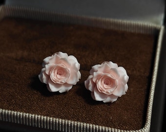 Handmade Pink Rose Stud Earrings | Elegant Resin Flower Jewelry | Gift for Her | Romantic Floral Accessories | Wedding Jewelry