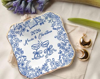 Personalisierte Blumenring Schale, kundenspezifische Hochzeit Ring-Halter mit Blumen, Brautpartygeschenk, Verlobung Andenken, Schmuckstück Platte