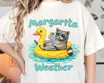 Waschbär Margarita Shirt, lustiges Sommer Vibes T-Shirt, trinkendes Tier Pool Party Shirt, Urlaubs-Strand-Grafik-T-Shirt