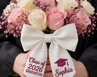 Benutzerdefinierte Abschlussblumenstrauß Schärpe, gestickte Klasse von 2026 Band, personalisierte Senior Name Bouquet Wrap, High School College Grad