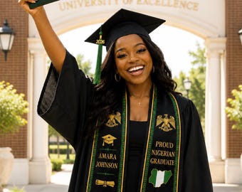 Estola de graduación nigeriana personalizada 2026, banda con la bandera nigeriana personalizada, regalo de graduación para estudiantes de último año.