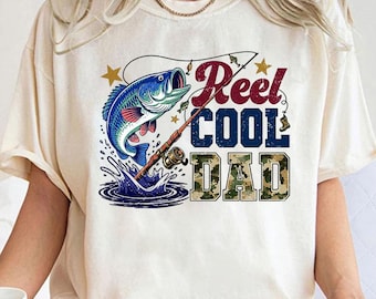 Reel Cooles Dad Shirt, Bass Fischen Papa T-Shirt, Camouflage Vatertags Shirt, Outdoor Angeln Papa Grafik T-Shirt
