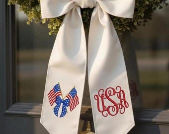 USA Flagge gestickte Kranz Schärpe, personalisierte Anfang Tür Band, Gedenktag Dekor, Amerika 250.Jubiläum Geschenk, USA Schleife