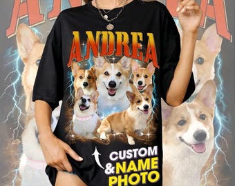 Personalisiertes Haustier Shirt, Vintage Bootleg Haustier Porträt T-Shirt, Personalisiertes Hund Katzen Foto Shirt, 90er Jahre Stil Individuelles Namens-T-Shirt
