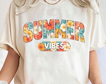 Sommer Vibes Shirt, Retro Floral T-Shirt, süßes Strand Urlaub Shirt, Pastell Blumen Top, trendiges Sommer Geschenk für Mama
