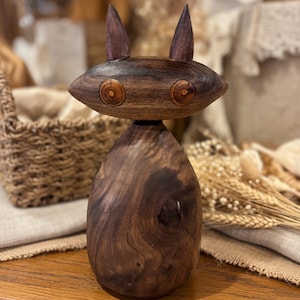 Hand-Turned Black Walnut Wooden Cat | Home Decor | Unique Natural Wood Art