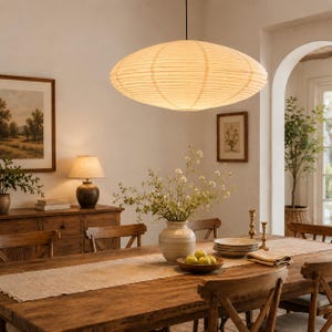 Japanese style Linen Oval Lampshade 60cm (23"), Fabric Pendant Light Shade, Natural Beige Lamp Shade, Minimalist Hanging Light,Ships in 24H