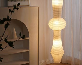 Lámpara colgante ancha de papel estilo Akari – Lámpara colgante japonesa enchufable, 49" (3 luces) - Lámpara ambiental de esquina