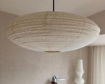 Pantalla de lámpara ovalada de lino estilo japonés de 60 cm (23"), pantalla de lámpara colgante de tela, pantalla de lámpara beige natural, lámpara colgante minimalista
