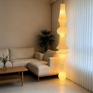 Japanese Akari E–inspired Pendant LampStyle –Tall Paper Lantern Pendant Light, Noguchi Style, 87'', Plug-in (5-Light) -Soft bedroom lighting