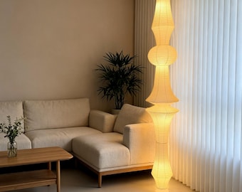 Lámpara colgante de estilo japonés Akari E – Lámpara colgante alta tipo farol de papel, estilo Noguchi, 87'', enchufable (5 luces) - Iluminación suave para dormitorio