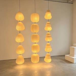 5-lichts verticale papieren lantaarn kroonluchter, ORGEL-geïnspireerde hanglamp, minimalistische Japandi plafondlamp, hal, trappenhuis, woonkamer