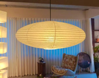Lámpara colgante de papel washi japonés – Lámpara colgante minimalista japonesa con forma de OVNI para una decoración acogedora del hogar, oficina, cafetería, restaurante e iluminación de dormitorios.