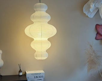Lámpara colgante de papel de arroz blanco hecha a mano con pantalla de papel de cinco capas en forma de nube, inspirada en Akari Juni.