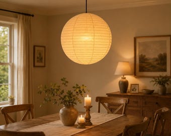 Japanese Style Linen Lantern Lampshade – Scandinavian Minimalist Pendant Light Shade, Wabi Sabi Ceiling Lamp, Ships in 24H