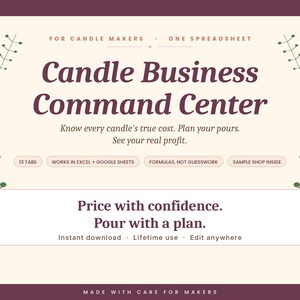 Candle Making Business Spreadsheet | Cost Calculator, Pricing, Recipe and Batch Tracker | Soy Candle Maker | Excel & Google Sheets