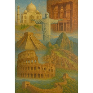Seven Wonders of the World Jigsaw Puzzle 1000 Piece | Travel Landmarks Collage Educational Puzzle for Curious Adults, Kids & Teens