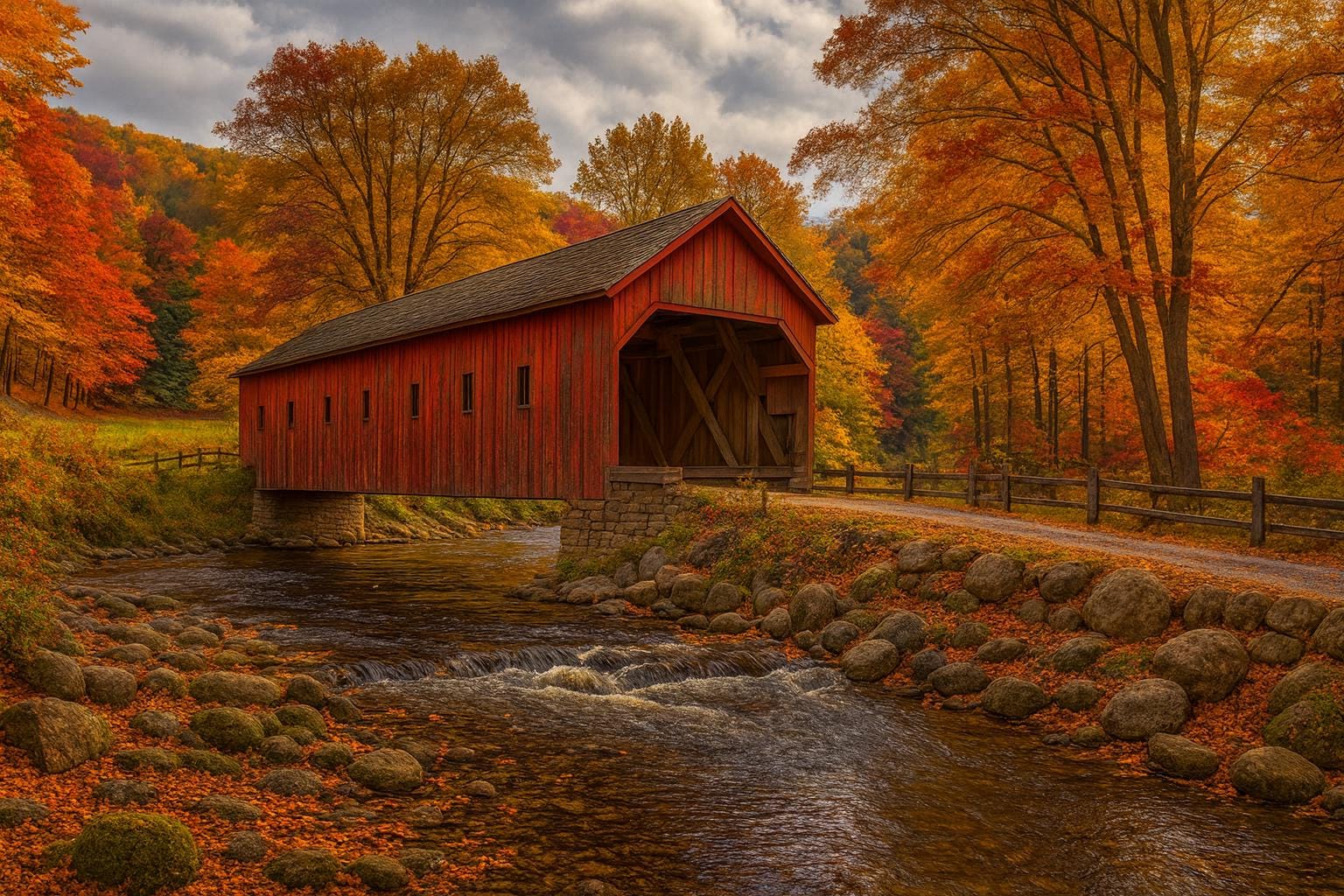 Autumn Covered Bridge Jigsaw Puzzle | New England Fall Foliage Creek ...