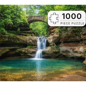 Hocking Hills Waterfall Ohio Jigsaw Puzzle | Emerald Pool Stone Bridge Landscape Scenic Nature Photography Gift Travel (110 TO 1014 Pieces)