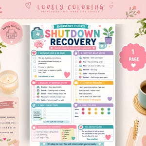Kit di emergenza per ADHD stampabile / Aiuto per disfunzioni esecutive / Lista di controllo per il ripristino del controllo del panico / Recupero dalla nebbia mentale / Menù della dopamina / PDF