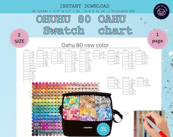 Tabla de muestras Ohuhu 80 Oahu, nuevos colores / Tabla de marcadores imprimible en PDF / Descarga digital para la organización de marcadores de alcohol