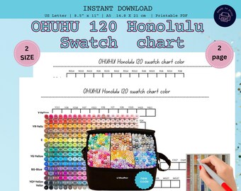 Ohuhu 120 Honolulu Swatch Chart , Marker Color Chart Printable, Alcohol Marker Tracker,  2 Pages, A5 & US Letter, Instant Download PDF