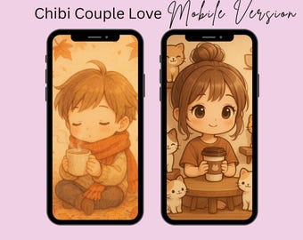 Chibi Couple Love Wallpaper iPhone, Cozy Autumn & Cafe Aesthetic