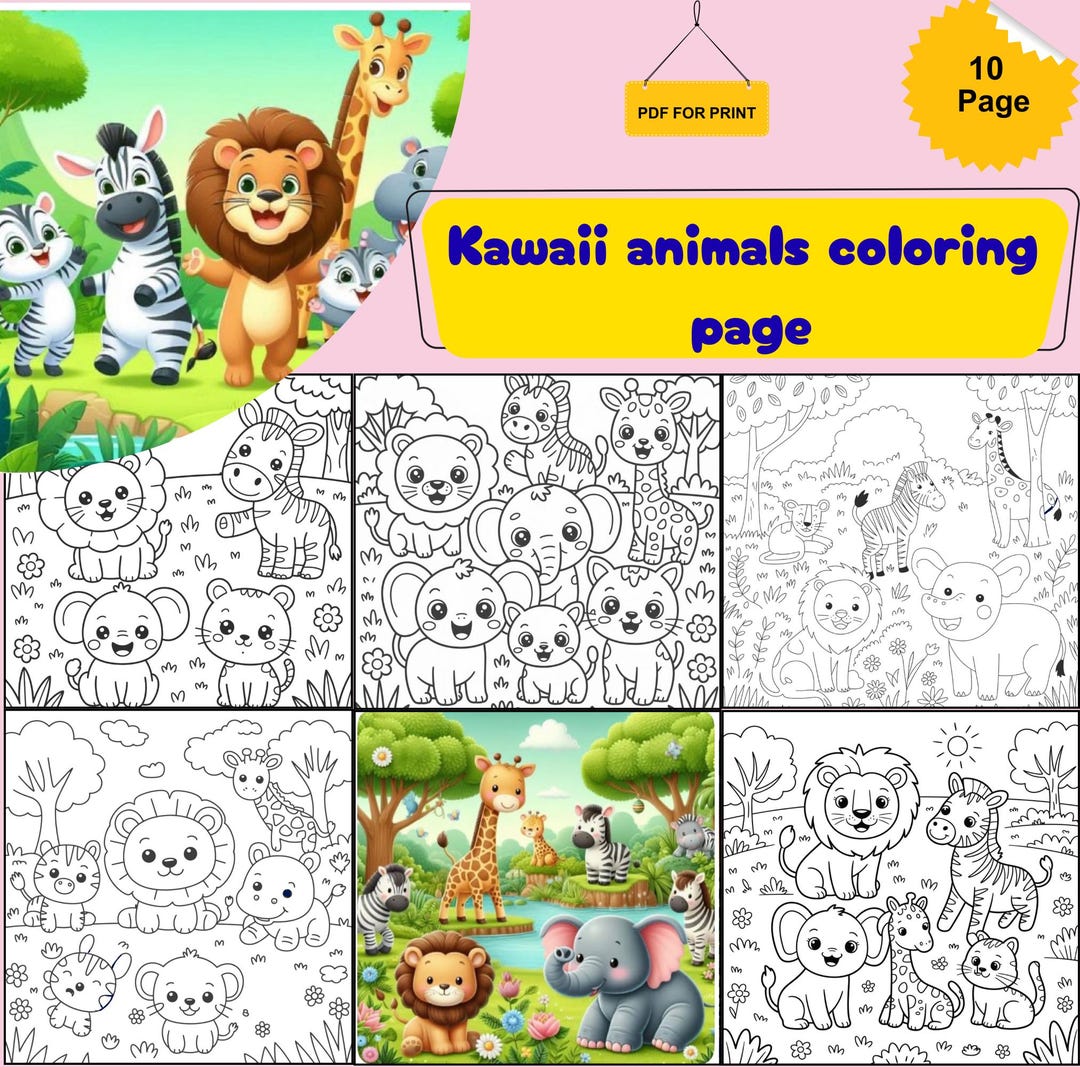 Kawaii Animals Coloring Pages | Cute Jungle and Safari Coloring Book ...