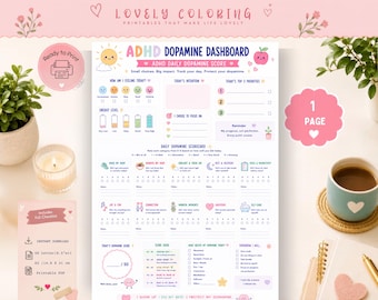 ADHD Dopamine Dashboard Printable Bundle, ADHD Morning Routine Planner, Dopamine Tracker| ADHD Productivity Planner Daily Wellness Planner