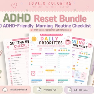 ADHD Motivation Rescue Printable Bundle, Procrastination Planner, Executive Function Checklist, Task Initiation & Productivity Worksheets