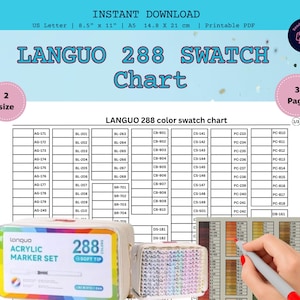 Utskrivbar Languo 288 färgkarta – Akrylpennafärgkarta PDF | Färgkarta med 288 färger | Artist Tool | Direktnedladdning
