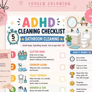 ADHD Cleaning Checklist Bundle, ADHD Cleaning Planner Printable, Declutter Challenge, Cleaning Sprint Sheet, Executive Function Cleaning