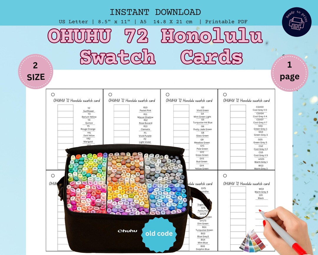 OHUHU 72 Honolulu Swatch Cards ,printable Marker Color Chart ,ohuhu 72 ...