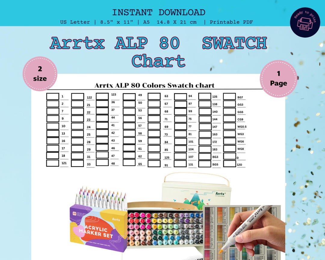Arrtx ALP 80 Swatch Chart Printable PDF | Acrylic Marker Color | Marker ...