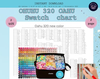 Tabela de cores Ohuhu 320 Oahu para impressão | Nova tabela de cores de marcadores em PDF para artistas | Download digital para marcadores à base de álcool Ohuhu