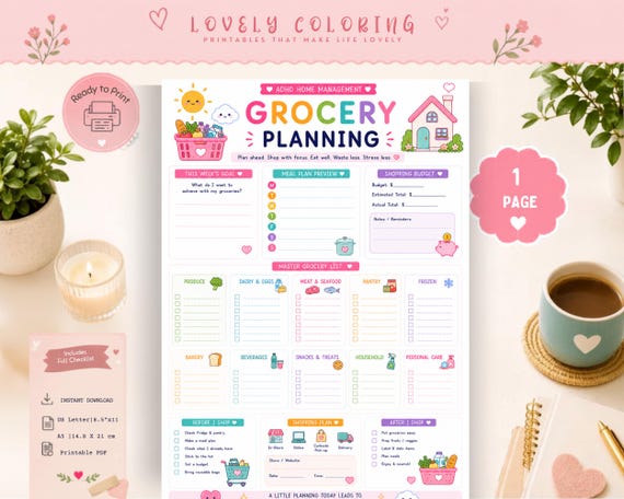 ADHD Home Management, ADHD Cleaning Checklist, Home Reset Planner, Weekly & Monthly Reset, Family Cleaning Schedule, Grocery Planner
