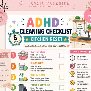 ADHS Reinigung Checklist Bundle, ADHS Reinigung Planer druckbar, Declutter Challenge, Reinigung Sprint Sheet, Reinigung für Exekutivfunktion